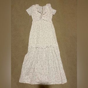 BCBGeneration White Maxi Dress with Pink Floral Print